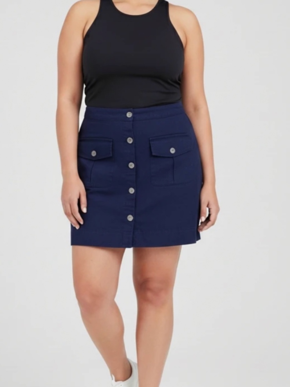 Nicole Miller Navy Blue 100% Linen Front Button Stretch Waist Skort Size XL